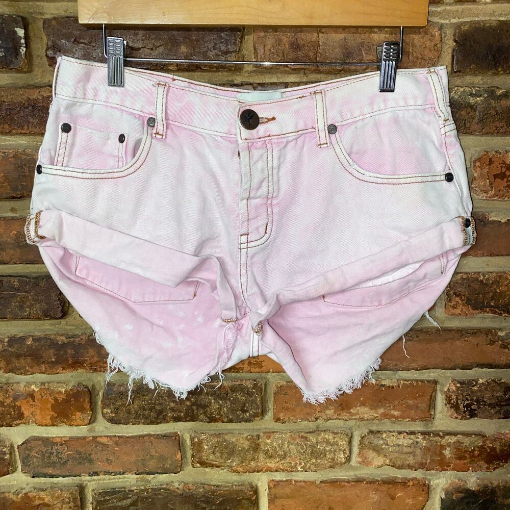 One Teaspoon Pink Tie Dye Denim Bandits Mini Micro Jean Shorts Women's Size 28